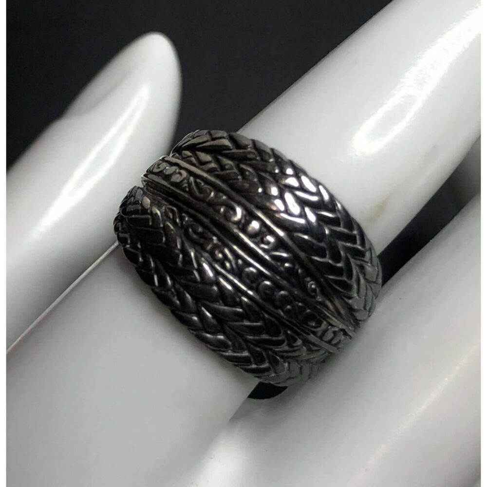 2105 ATI Sterling silver 925 rope braided band wide oxidized band ring sz 9 7.5g